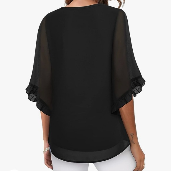VAFOLY Double Layer Flowy Pullover Blouse Tops Ruffle Bell Sleeve Size: XXL - Picture 3 of 5